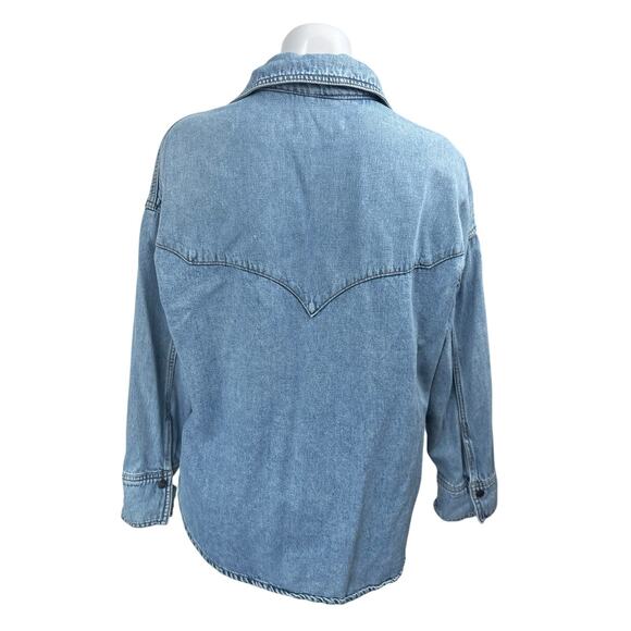 Mango MNG Blue Long Sleeve Collar Button Down Denim Jean Trucker Coat Jacket S - Picture 2 of 3